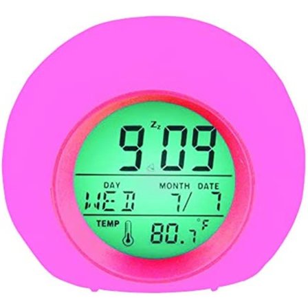 Pink Digitalt Vækkeur til Børn, LED med Vække-lys, Snooze