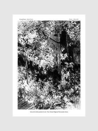 Poster med svartvit målning av landskap & skog | Kunstary.com, 40x50 cm