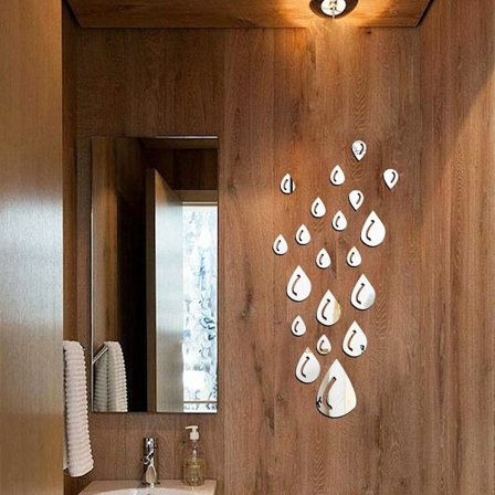 Dråper vann Speil veggklistremerke - Sølv, fleksibel linse