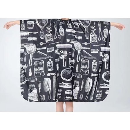 Frisørforklæde - Sort med mønster