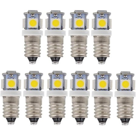 10 stk. E10 6V LED-pærer 5SMD 0,5W 50LM pære (hvit) - Perfekt