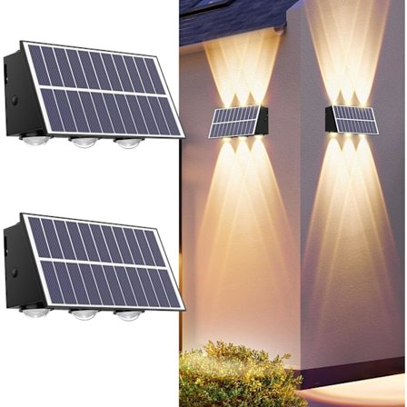 Solcellelamper til udendørs brug, solcellelamper til hegn, op og ned solcellelamper til væg, vandtætte