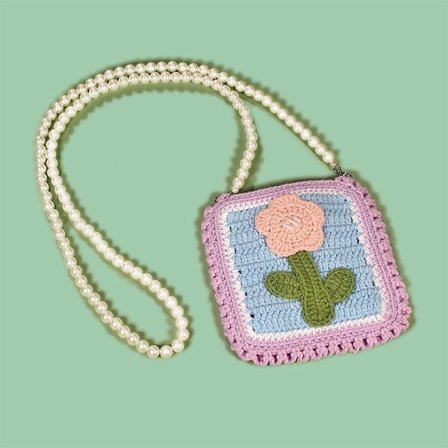 Neulottu Crossbody laukku Pearl Chain PURPULLA