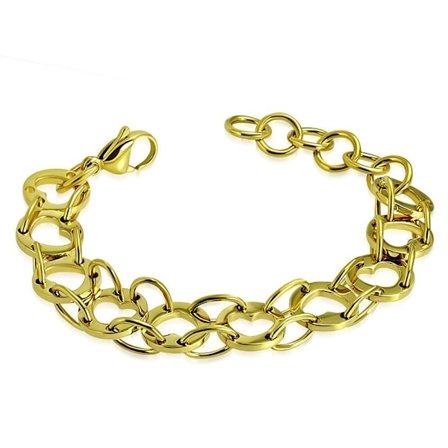 Guldpläterat Armband Stålarmband i Rostfritt Stål 316L i Guld Färg med Hjärtan & Ringar