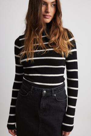 NA-KD Haut manches longues en maille côtelée à col roulé - Col roulé - Stripe - Medium