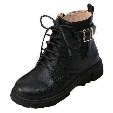 Kids Rund Toe Kort Bootie Stridsstövlar Med Snörning