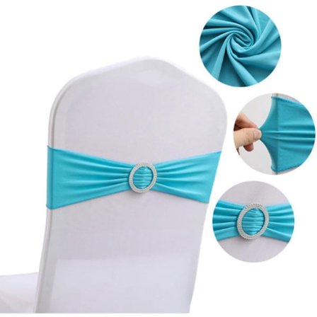 10-Stykke (Blå) Spandex Elastiske Stolestropper med Sløjfer - Elastiske Stolbetræk Bånd