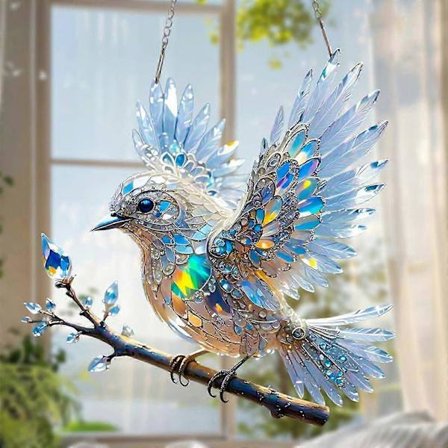 Crystal Sky Bluebird Farget Glass Kunst Ornament (20 cm)