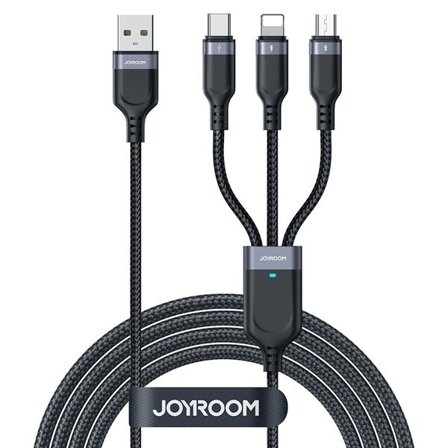 Joyroom S-A18 3in1 3.5A USB-A - Lightning+USB-C+MicroUSB kaapeli 1.2m - musta