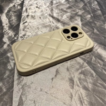 Fodral för iPhone 16Pro Vit Diamantmönster dunjacka Full-Body lädertextur