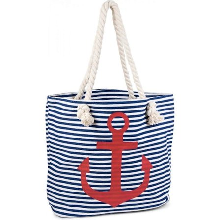 Randig Strandväska med Ankare, Sling Bag, Shopper, Dam 02012038, Färg: Blå-Vit/Röd