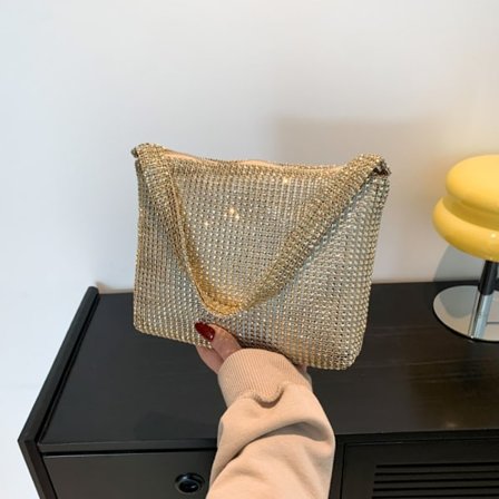 Mode enkel axelväska Diamond infälld handväska GULD