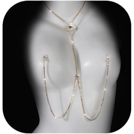 y Rhinestone BH Kæde Nipple Kæde Halskæde Simpel Krystal Ikke Piercing Nipple Smykker Sommer Kropstilbehør Smykker til Kvinder Guld