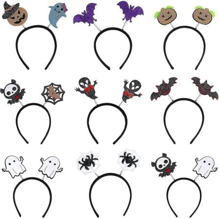 9 st Halloween pannband, paket med 9 häxpannband Djävulens hårbågar Pumpa Huvudbonader Hårband Halloween Kostym Festdekoration För Barn Vuxna