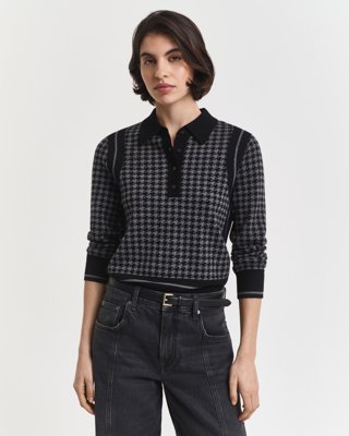 GANT - Pologenser i jacquard i merinoull til dame black