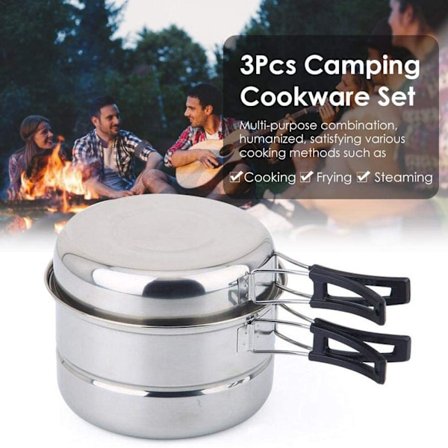 Camping-kokkärl set bärbar rostfritt stål köksutrustning grytset med handtag för utomhus picknick camping vandring