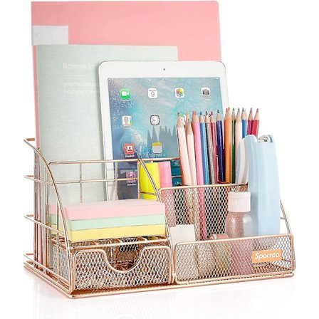Skrivebordsorganisatorer og tilbehør, stor, alt-i-én skrivebordsorganisator blyantholder med skuffe