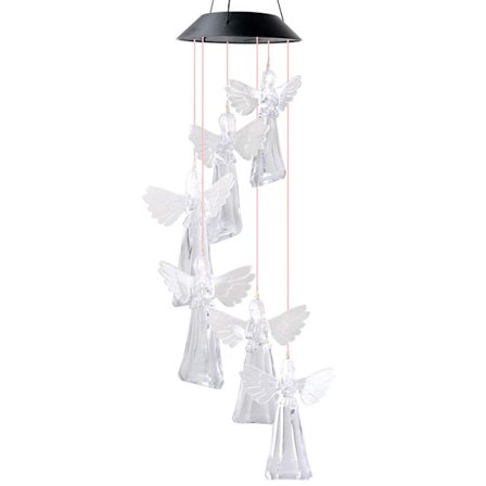 Söt Ängel Vindspel Ljus Ornament Solcellshänge Väggdekoration för Tak Hushåll Gård Trädgård Hem Rum