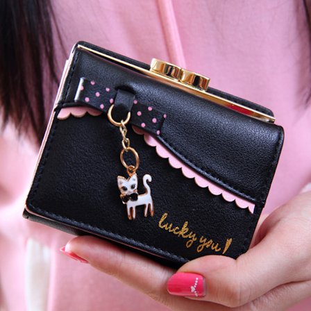 Naisten lompakko Pieni tyttö Kissankoiran Pompom Solmu Rakastettava Pöllö Synteettinen Musta