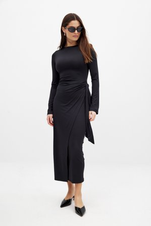 NA-KD Overlap Midi Dress - Jerseykjoler - Sort - L