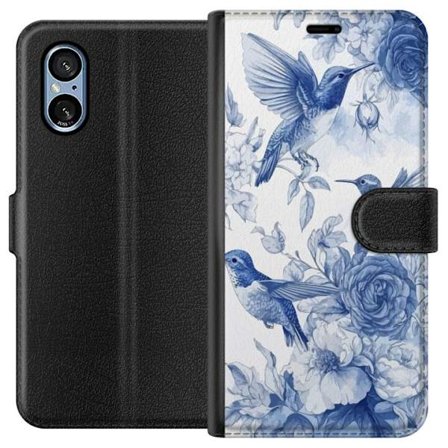 Kompatibelt Plånboksfodral till Sony Sony Xperia 5 V Fåglar och blommor blå romantiskt mönster