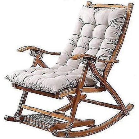 Lang sammenleggbar lenestol med gyngestol Bomullsstoff Pluss pute Bambus stol pute Tre sammenleggbar stol Høy kvalitet pute Grå 1,2 meter