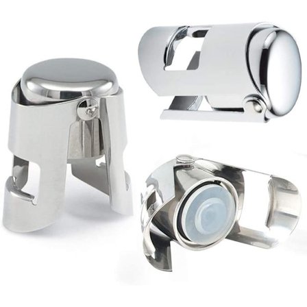 Musserende vin flaskepropp Premium mørk rustfritt stål Champagne propp skaper et vakuum for å forsegle Prosecco eller vinflasker 3 poser (sølv)