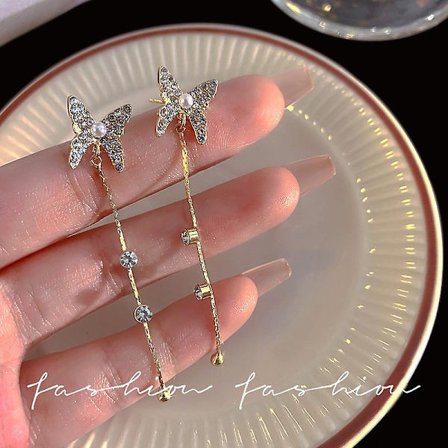 Örhängen för kvinnor, flickor, stiftörhängen, hängande örhängen med inlagd zirkon, svart kristall, silverfärg, fjäril, personligt bröllop