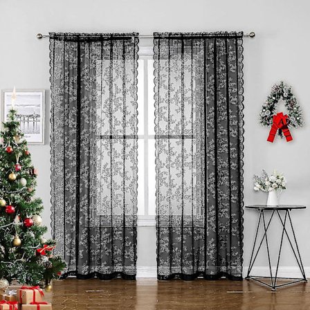 Mustat pitsiset joulukoristeet 100×200cm, vintage tylli makuuhuoneeseen