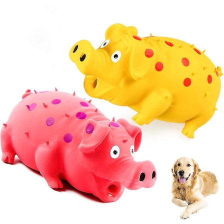 Squeaky Pig Dog Lelut, 2 Pack Grunting Possikoira Lelu, joka Oins Brunts Pienille Keskisuurille Koirille, Kestävä kumi Possu Squeaker Koiranpentu 
