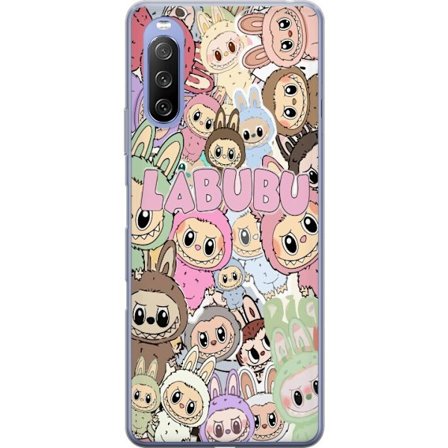 Yhteensopiva Puhelinkuori Sony Xperia 10 III Lite Ruusunpunainen kawaii-kompositio, jossa on söpöjä piirrettyjä hahmoja ja pehmeitä muotoja