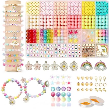 18 Stilfulde Perler til Smykkefremstilling Lerperler & Krystalperler Venskab Armbåndssæt Smykkefremstillingssæt til Piger 8-12 