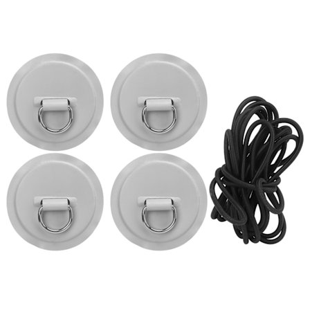 4 stk. Rustfritt Stål PVC D-Ring Patch med 30 cm Ankerkabel Grå Padlebrett Kano Rafting Tilbehør