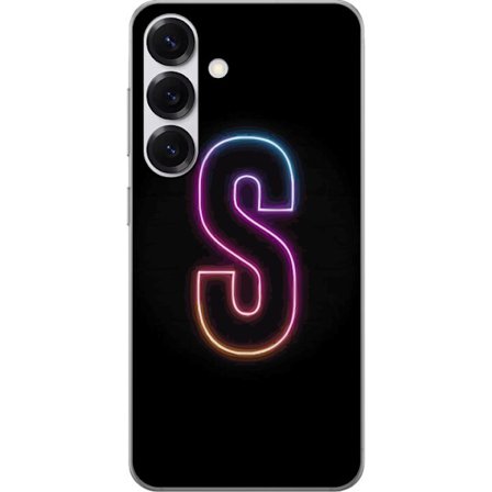 Kompatibelt Mobilskal till Samsung Samsung Galaxy S25 Neonbokstav S i lysande rosa och blå toner mot mörk bakgrund, stilren bokstavskonst med retrof