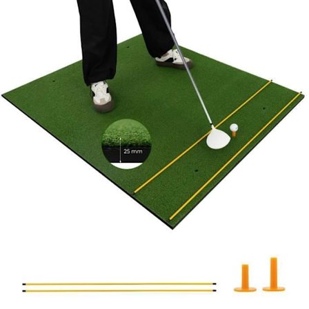 COSTWAY Golf træningsmåtte 152 x 117 x 2,5 cm med 2 tee-positioner og 2 justeringspinde 6 forborede tee-huller