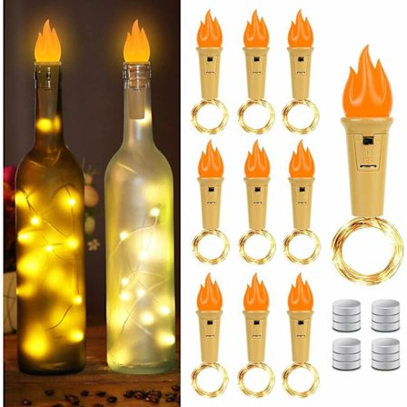 10-pack LED-ljusslingor med korkflammor - 2 m - 20 LED - för vinflaska - för DIY, fest, jul, bröllop, varmvit KLB