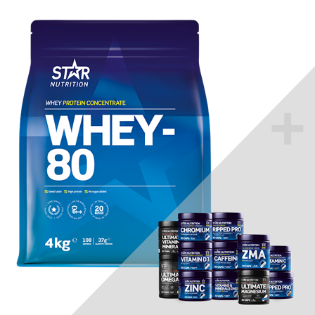 Star Nutrition Whey-80 Valleprotein 4 kg + Bonusprodukt - Bodyman.dk