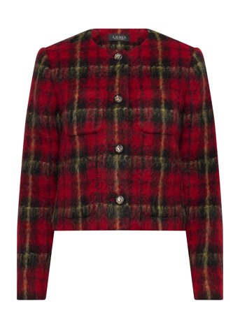 Lauren Ralph Lauren Plaid Mohair Cropped Jacket - Red - 46