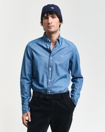GANT Herren Slim Fit Indigo Hemd (L) Hellblau