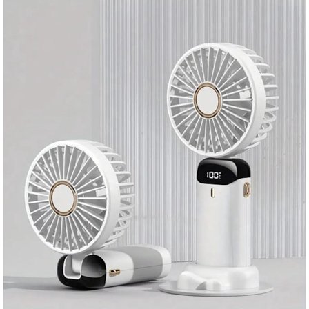 Håndholdt ventilator - Hvid - Miniventilator - 3600 mAh - Digitalt billede - 5 tilstande
