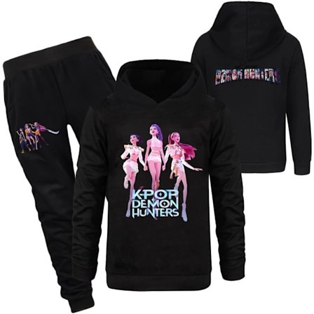 Unisex børne K pop tegneserie dæmonjæger figurer print 13 farver tilgængelige hoodie sæt med bukser, børnestørrelser
