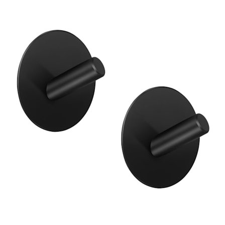 Veggkroker 2-pakning Runde kroker uten boring Selvklebende kroker for bad Kjøkken Soverom Kontor, matt svart moderne kroker