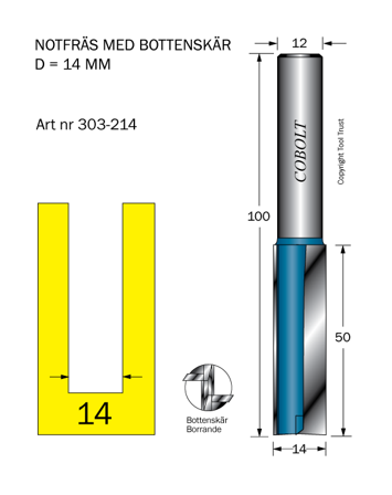 Cobolt 303-214 Notfræser D=14 L=50 TL=100 S=12, Maskintilbehør & forbrugsvarer