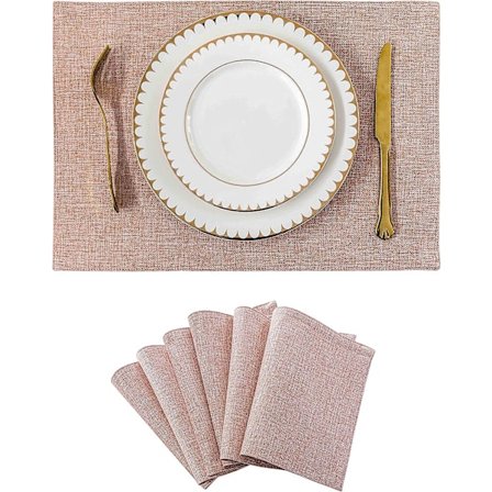 Plastunderlägg, rosa, set om 6, halkfria, lätta att rengöra, maskintvättbara, 13x19 tum