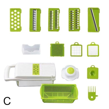 11 i 1 Grönsakshackare Fruktskärare Mandolinskärare med avloppskorg Potatis Lökhackare Dicer Grönsaksskärare