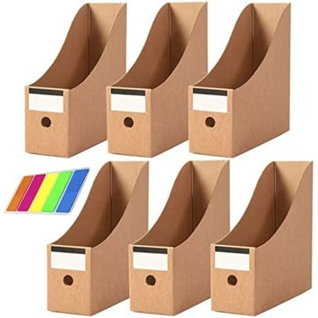6-pakks magasinfilholder i papp, kontorfiloppbevaring, papirmagasin, filorganisatorstativ, dokumentholder for skrivebordsfilmagasinholder