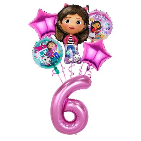 6 stk Gabby Dukkehuse Fest Ballon Piger Fødselsdagsfest dekorationer Sød tegneserie Fest Decor Supplies Baby Shower dekorationer