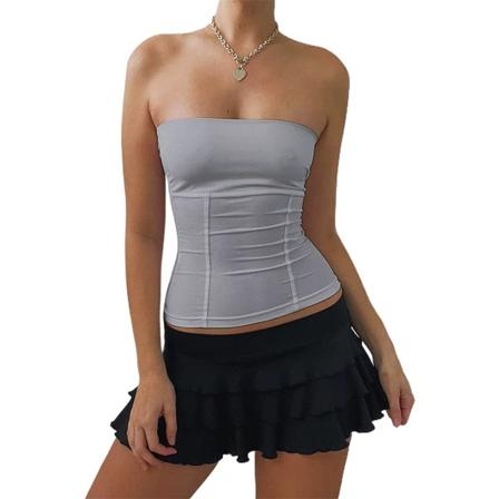 Kvinnors Denim Push Up Bustier Tubtopp Strapless Knäppning Upp #B Gray L