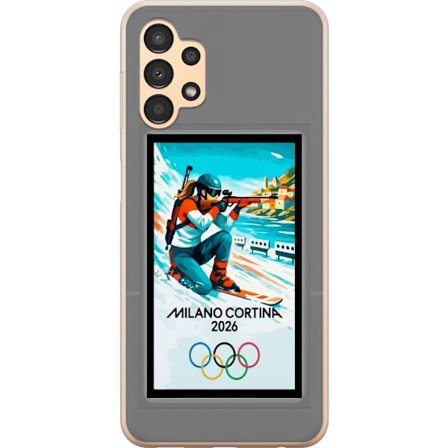 Kompatibelt Mobildeksel til Samsung Galaxy A13 Retroplakat Cortina Milano 2026 med fjell, vintersportsutøvere, italienske trikolor, Milano-katedralen