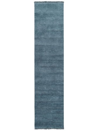 Monocromatico Piccolo Handloom Fringes Tappeto - Petrolio Scuro 80X300 Lana, In Stile Moderno